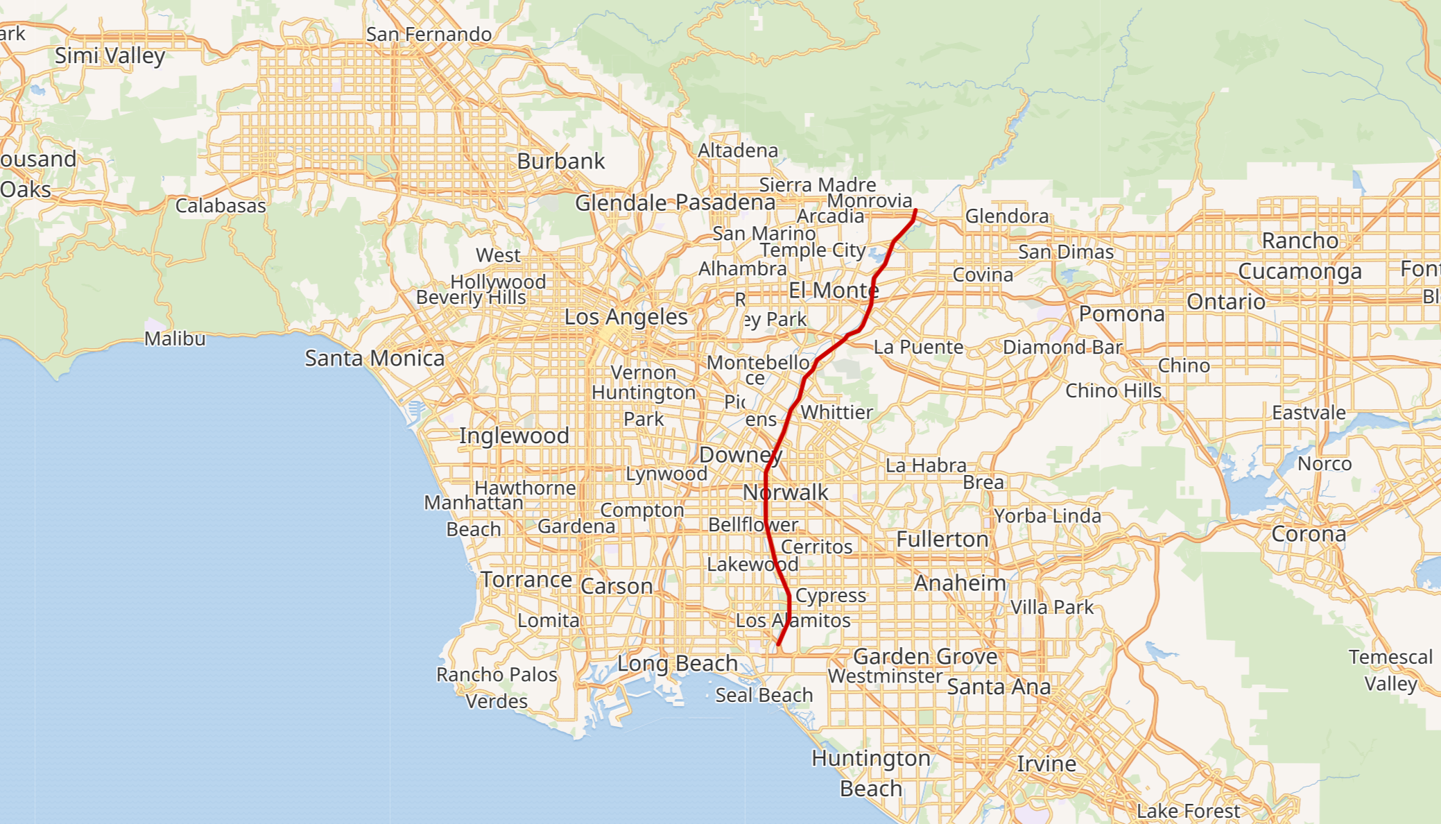 map of Los Angeles highlighting I-605