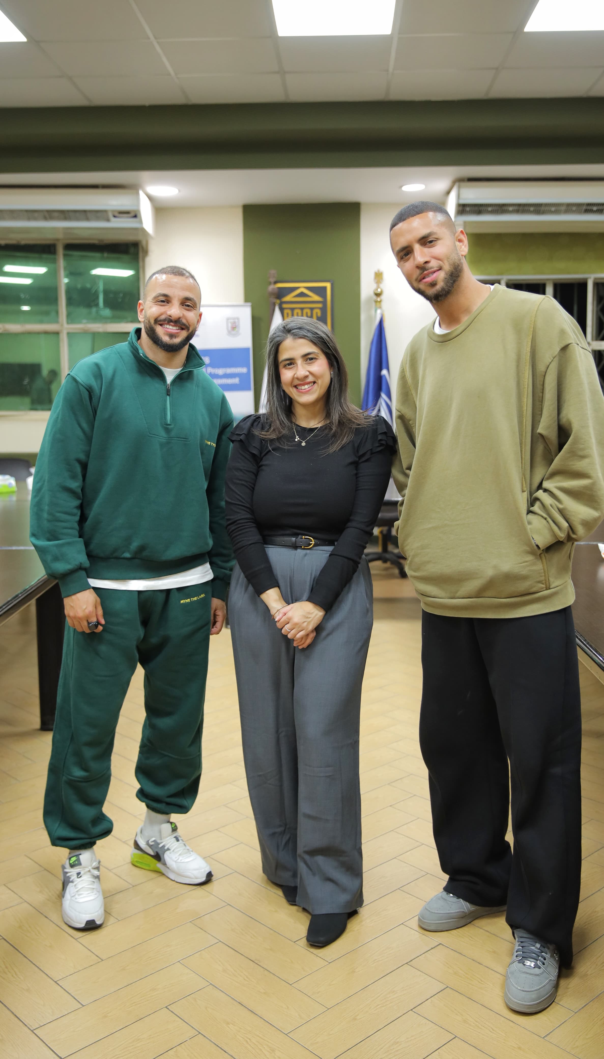 Dr. Jailan El-Bous with two of her FIFA/CIES students, footballers Amro Tarek & Kareem Tarek