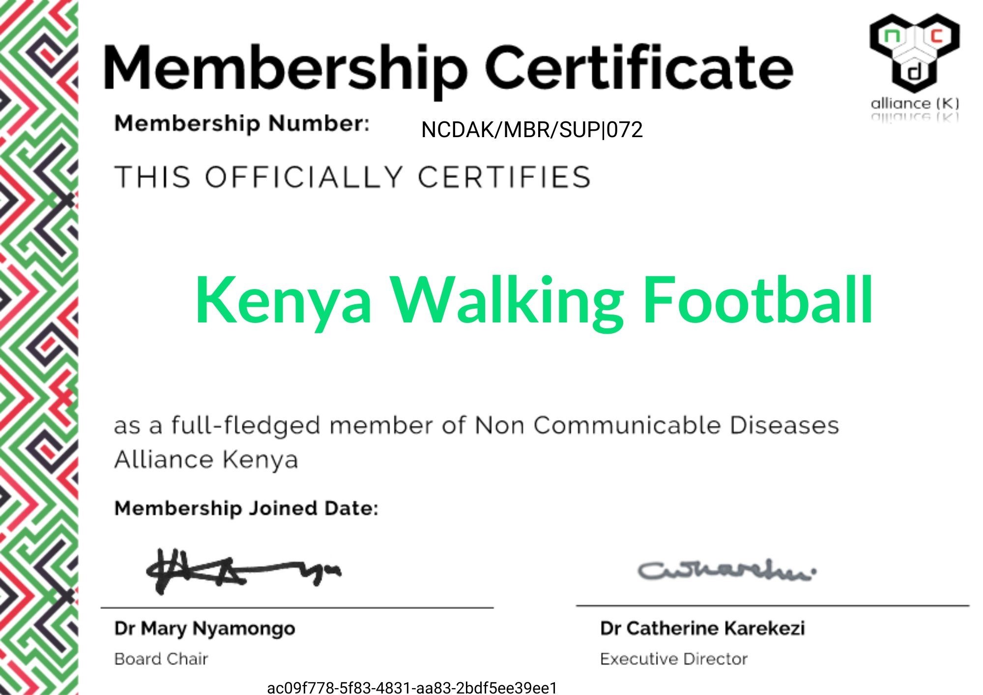 Keyna Walking Football Federation Certification and Accreditation
