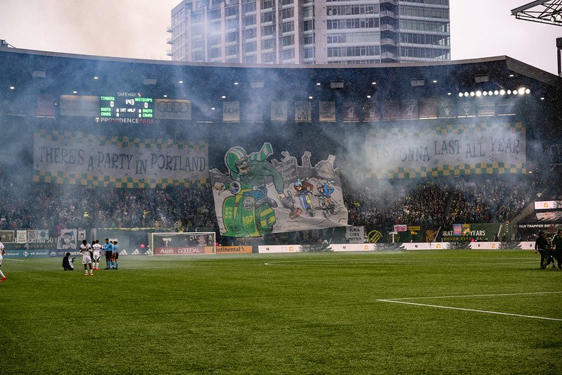 Portland Timbers Army tifo against Vancouver Whitecaps