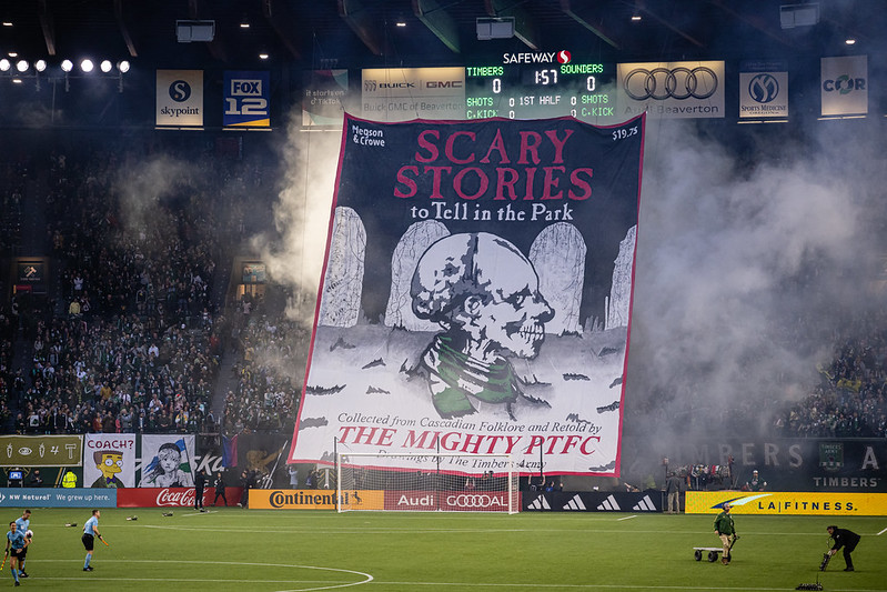 Portland Timbers Army tifo against Seattle Soudners