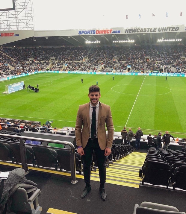 Pedro Jimenez in the director's box at Newcastle United's St. James' Park