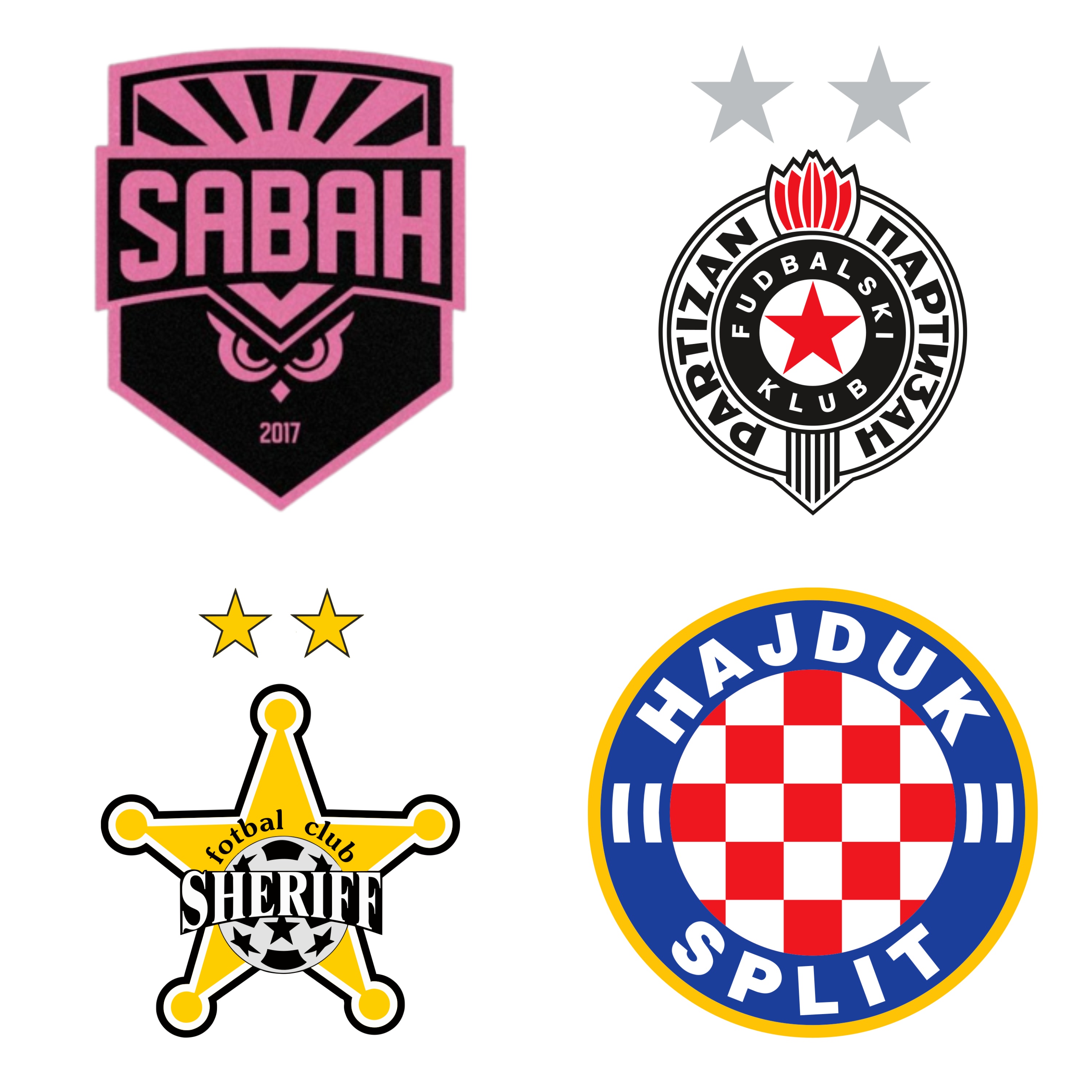 Sabah FK Logo, Sheriff Tiraspol Logo, FK Partizan Belgrade Logo, Hajduk Split Logo